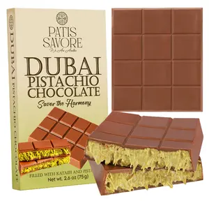 Dubai Chocolate Bar Pistachio – 2.6 oz Premium Dessert with Pistachio Cream & Kataifi Filling | Gourmet Dubai Chocolate Filling | Elegant Gift Chocolate