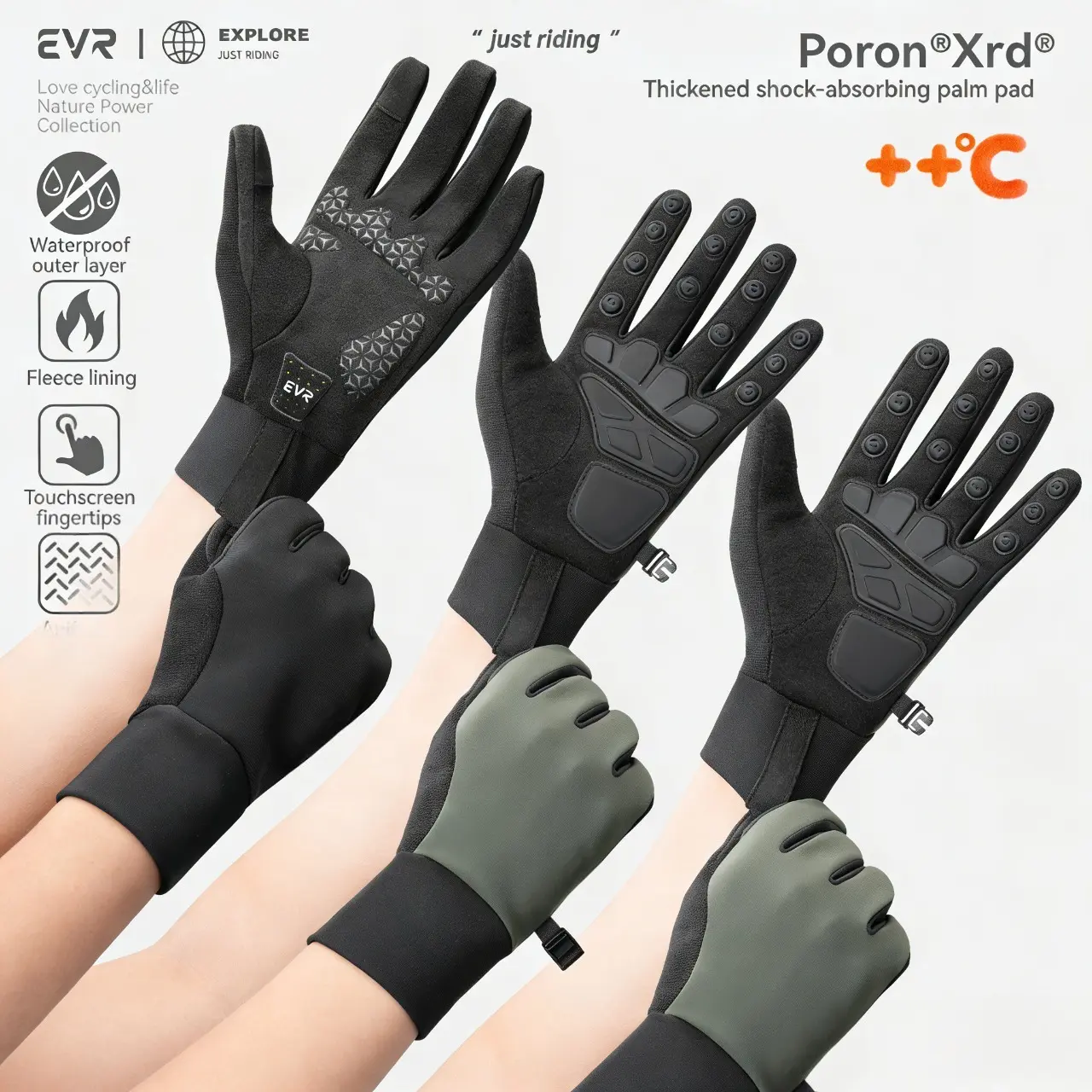 EVR-Explore Series Unisex Adults' Biking Gloves (712), Autumn/Winter Warm Waterproof Windproof Tactical Gear, Touchscreen Compatible, Inner Fluffy Fleece, Elastic Cuffs, Anti-Loss Buckle