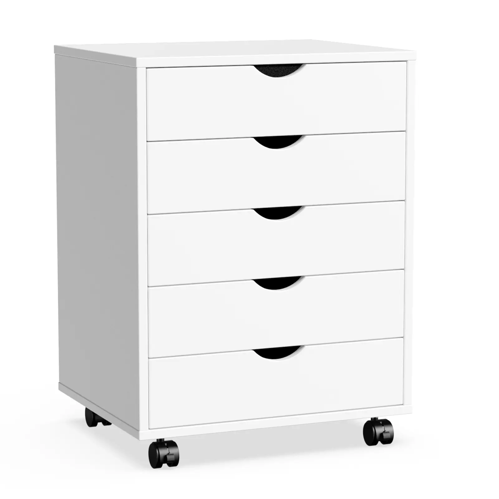 Modern 5-Drawer Wood File Cabinet with Casters, Storage Organization Solution, Mobile Rolling Cabinet for Home & Commercial Office Use, Casters Mobile File Cabinets