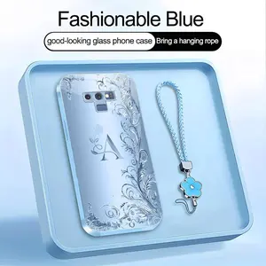 Suitable for [Galaxy Note9] high-end women's phone case🤩，a beautiful four-leaf clover lanyard is included🍀，with 26 letters of the alphabet to choose from and exquisite flower patterns，simple and elegant  YM99