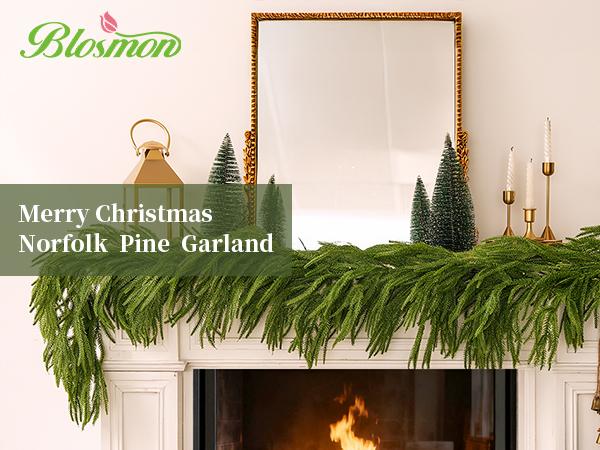 Christmas 6ft Garland with Lights for Decorations: Pre Lit Norfolk Pine Garland for Fireplace Stairs - Remote Timer 30 LEDs 12 Lighting Modes - Artificial Xmas Garlands Door Table Decor
