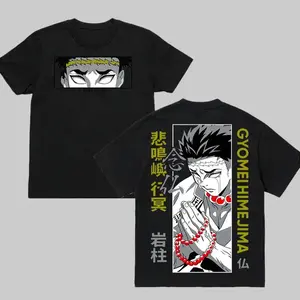 Himejima Gyomei - Demon Slayer Crew Neck Short Sleeve Anime Graphic Double-Printed Cotton T-Shirt Unisex Breathable Streatwear Casual Pure Color Tee