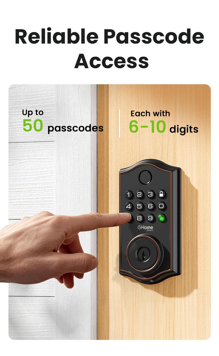 GHome Smart Fingerprint Door Lock, Keyless Entry Deadbolt with App Control, Auto Lock, Easy Installation, and Waterproof Design for Home and Apartment, Black
