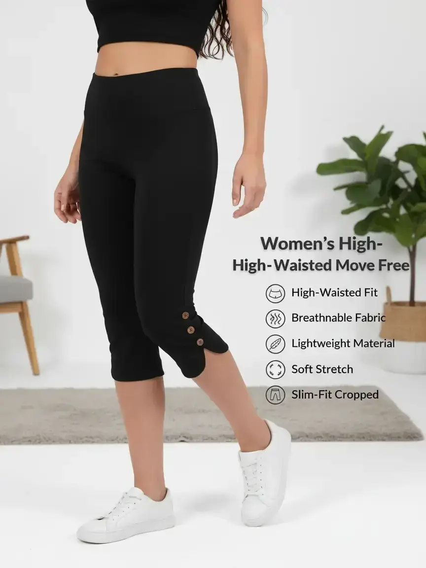 Women's High-Waisted Polyester Leggings - Breathable, Lightweight, Soft Stretch, Slim-Fit Capri Bottoms for Casual Sport, Workout Use, Capris