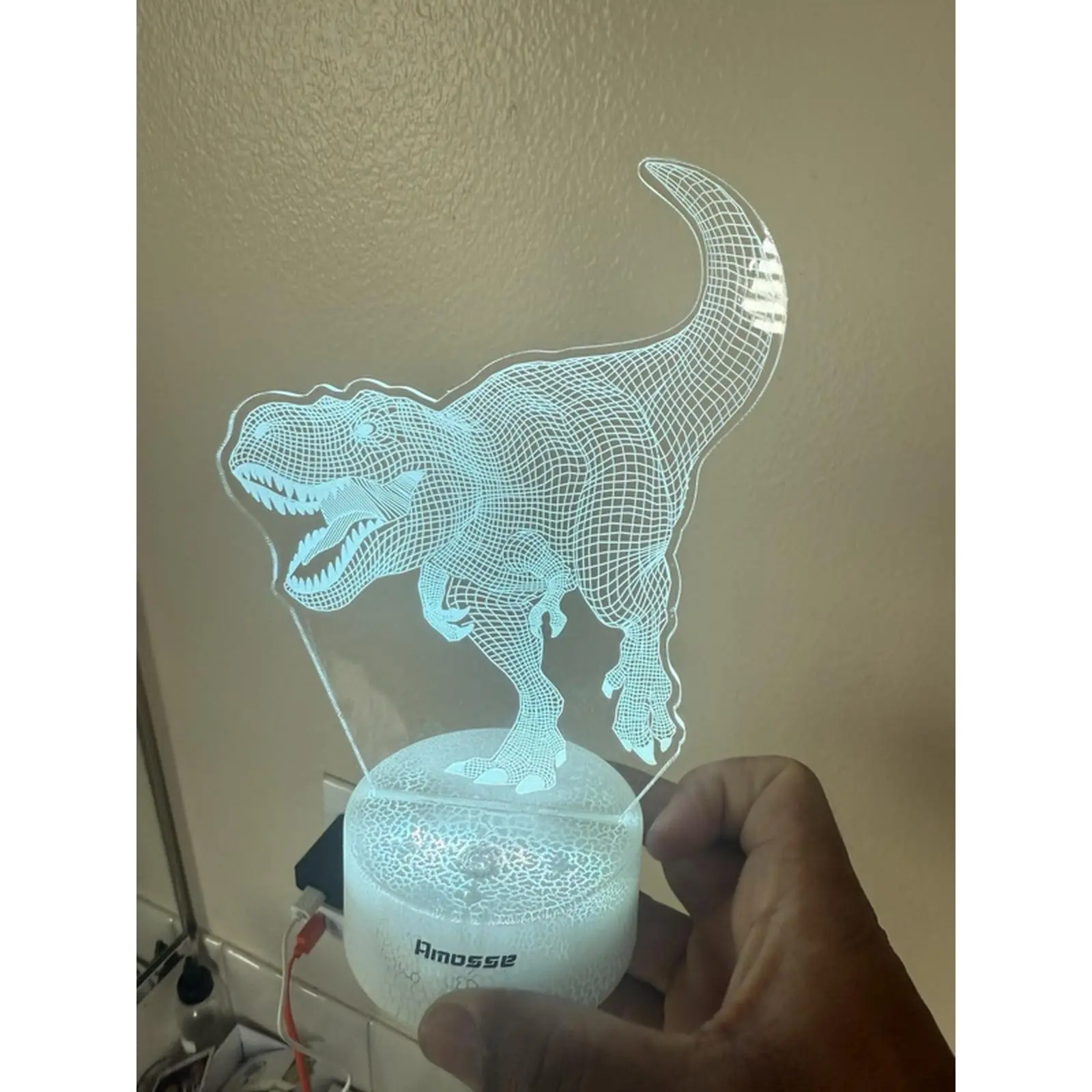 Amodse 3D Illusion Dinosaur Night Light - Interactive Dimmable Mode LED Lamp, Animal Theme Kids' Room Decor, Indoor Accessory for 6+ Aged Children