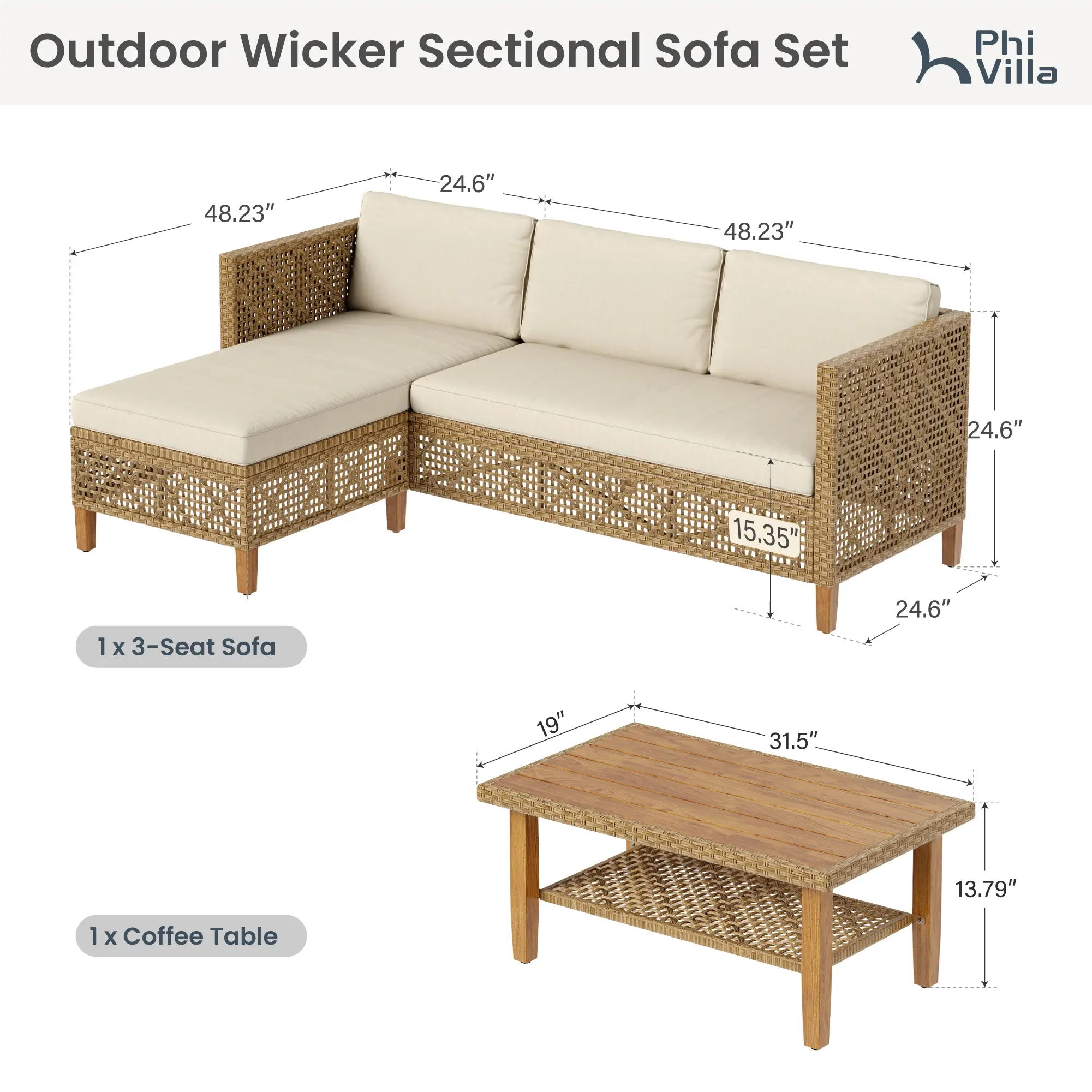 Boho Design, 3 Seats, White Cushions