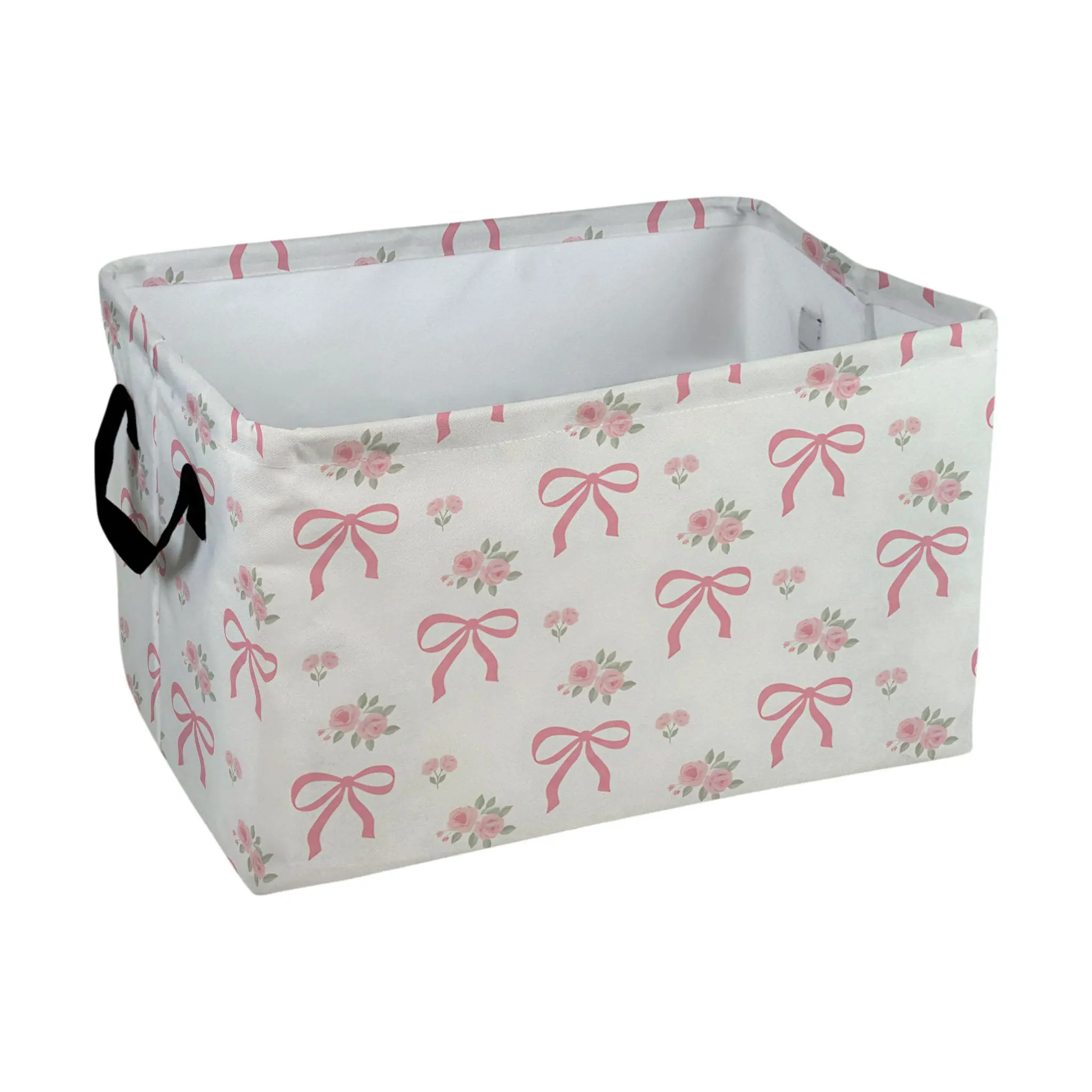 Pink Bow Rose Floral Pattern Storage Baskets Storage Boxes Home Decor Storage Clothes Organization And Storage Home Decor Storage Holiday Gifts, Shelf Baskets, Organizer for, Toys, Books, Pet Lovers Home Decor, Laundry Basket, Laundry Hamper