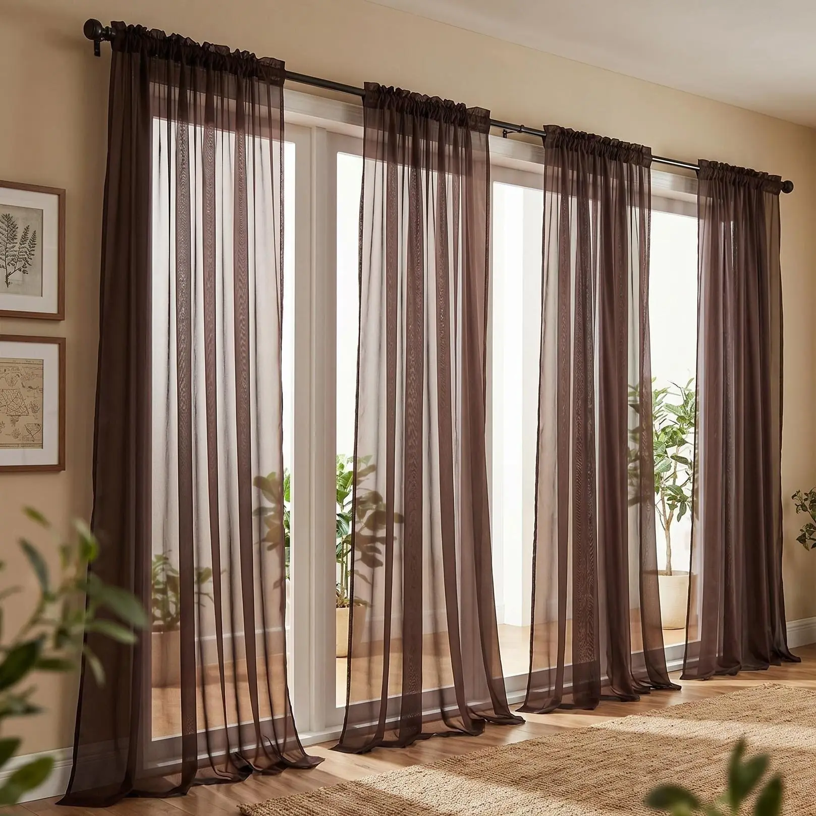 Rod Pocket Sheer Curtains 4 Panels Pack, Lightweight Semi Transparent Solid Voile Light Filtering Window Drapes, Soft Breathable Airy Polyester Privacy Panels for Bedroom Living Room Kitchen Balcony Dorm, Minimalist Modern Fresh Home Decor FT25