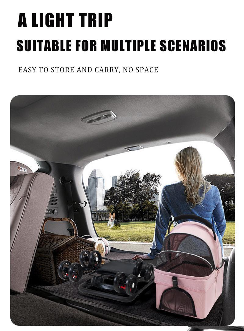 Pawzseek Portable Pet Stroller for Cats and Dogs - Foldable Outdoor Animal Carrier with Sun-Rain Cover, Breathable Mesh Panel, Storage Bag, Self-Heating Bed