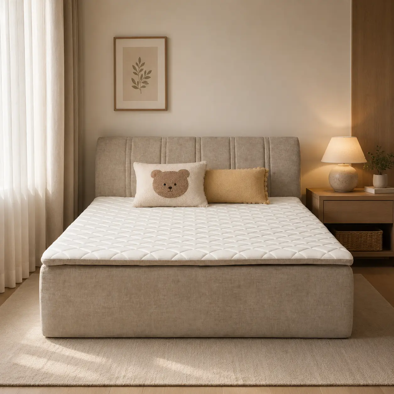 CAODOC Modern Boneless Bed All-in-One, Chenille Fabric Upgrade Floor Bed with 16 Inch Hybrid Memory Foam Mattress, Pocket Springs & Medium Firm Support, No Bed Frame Needed, Breathable Sleep Bed for Bedroom, Queen Full Twin