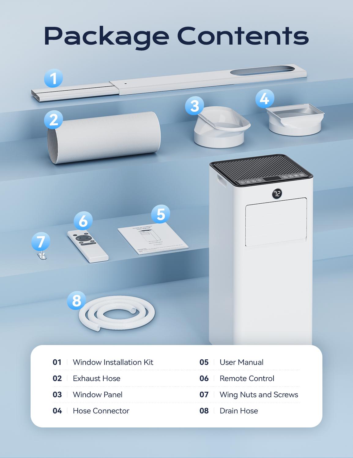 TEHANLD Portable Air Conditioner,8000 BTU  for Rooms up to 350 Sq. Ft.,AC Unit with Built-in Cool, Dehumidifier , Fan&Sleep Modes,Remote Control and Window Mount Kit Included, White