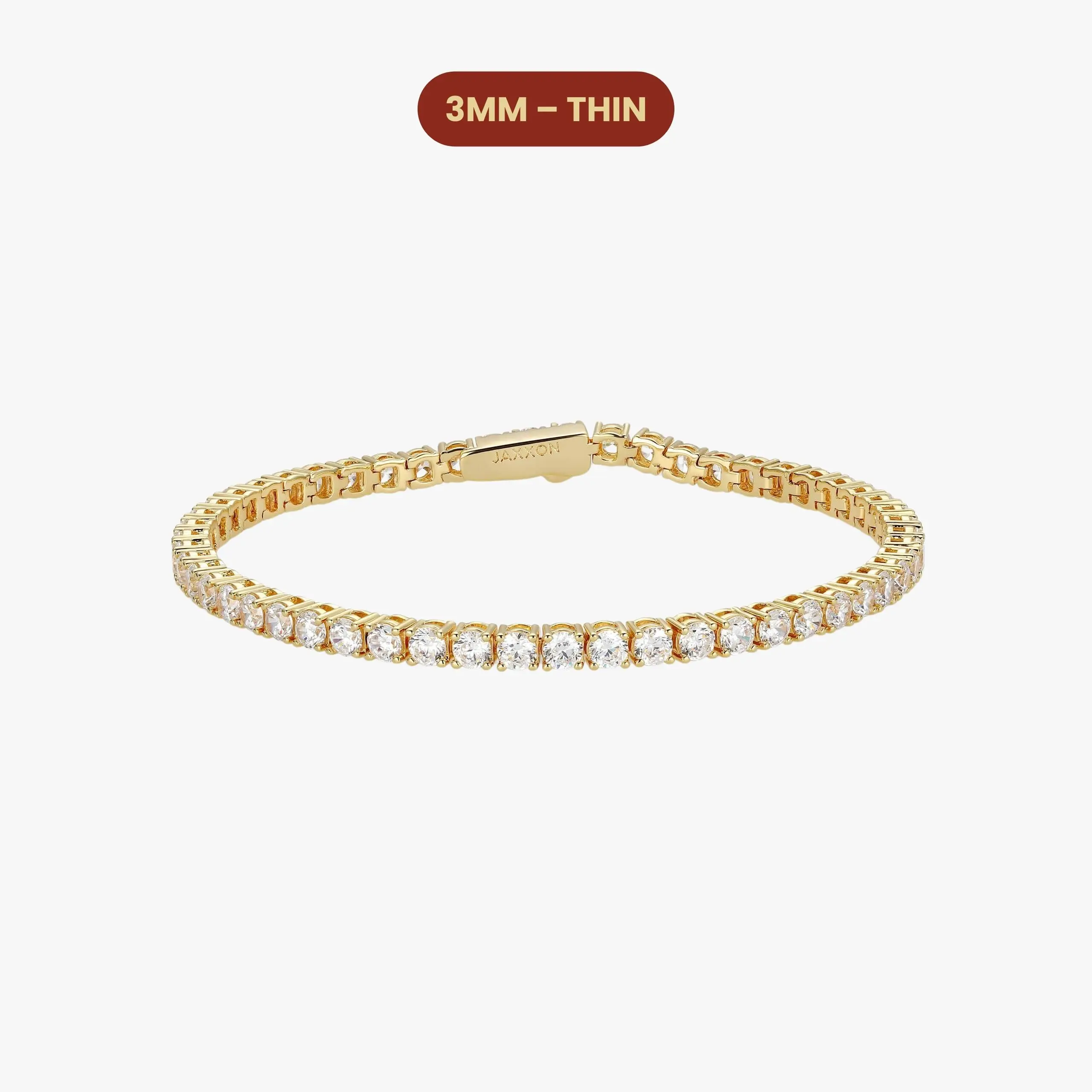 JAXXON - Women's Tennis Bracelet - 3mm - Gold - Box Clasp