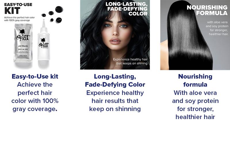 Splat Jet Black Permanent Hair Color - Bold Fade-Resistant Black with Aloe Vera & Soy Protein for Deep Intense Color and Long-Lasting Results
