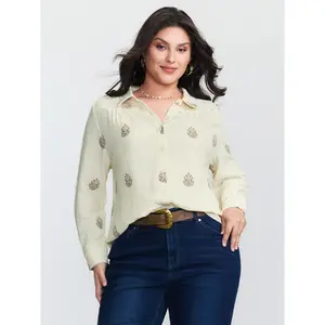 【Summer Turn-Up】【Essential】BlOOMCHIC Plus Size Pure Cotton Embroidered Button-Down Shirt [M-6X] 2026 Summer Pick for Mother's Day