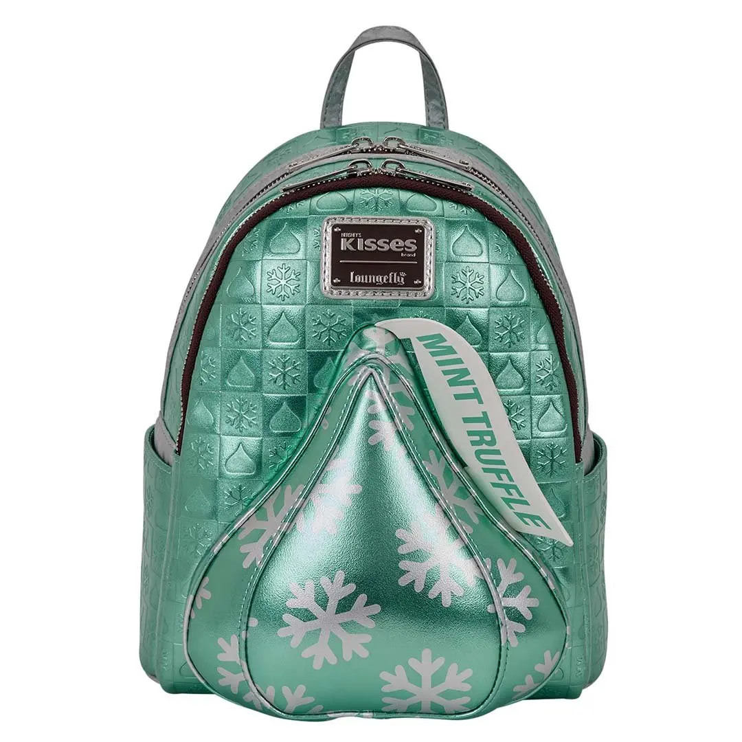 Loungefly Hershey's Kisses Holiday Mini Backpack - Mint Truffle Metallic Faux Leather, Debossed Snowflake Pattern