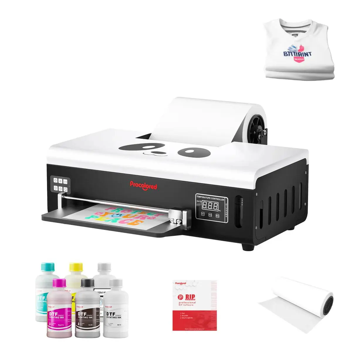 Procolored F8 A4 DTF Printer - L800 Office Printer with White Ink Circulation, Roll Feeder, Adhesive Powder, WW-CMYK Color System, 10kg, 210mm, 21*11*7 Inches for Small Biz Apparel Transfer Printing
