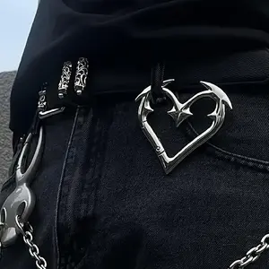 Heart Carabiner Gothic Polished Chrome Keychain
