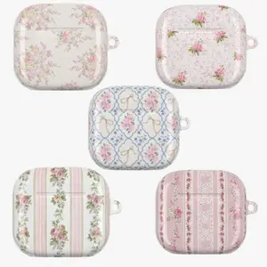 Love Shack Fancy Floral AirPods Case, Coquette Pink Bow Rose Cover for AirPods Gen 1-4 & Pro 1,2