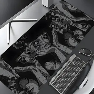 Dark Terrifying Abstract Face Comic  Design Large Gaming Desk Mat, Aesthetic Desktop Drotection Pad,Washable Rubber Pad Non-Slip Lock Edge Multi-Size Desk Mat Suitable For Home Office,Desktop Accessory,Good Gift for Family and Friends