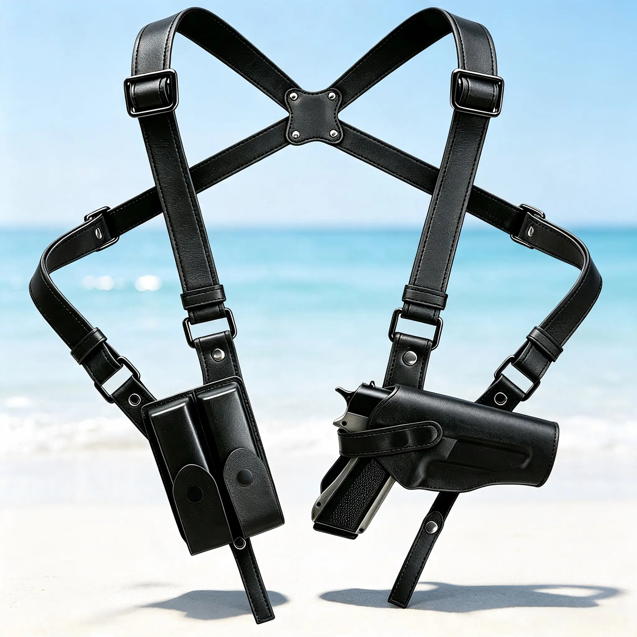Unisex Functional Leather Shoulder Holster with Concealment, Shoulder Straps, Magazine Pouch - Fits 1911, P320, Glock Models - Ideal for Outdoor Hunting
