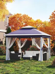 GARVEE 11'x11 Pop-Up Gazebo, Instant Outdoor Canopy Tent with Mosquito Nettings, Durable Steel Frame, Water, and UV Proof, for Patio, Garden, Courtyard, Party, Blue
