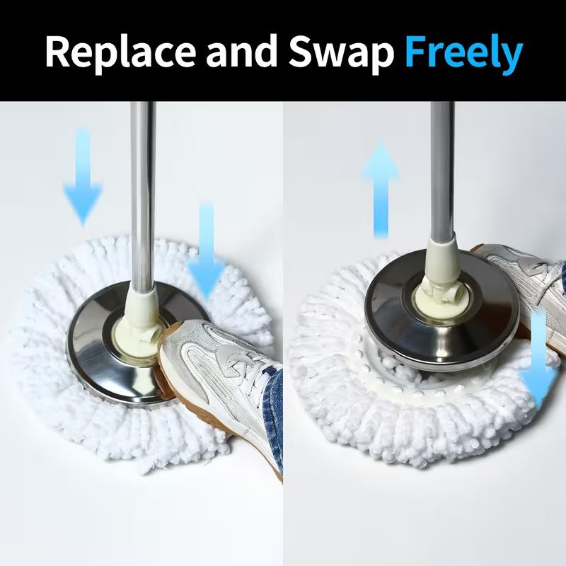 Spin Mop Bucket with Wringer Set Operable 360° Rotating Mop Bucket Set with 3 Microfiber Replacement Heads Stainless Steel 49 Inch Adjustable Handle Household Cleaning Tools Black Plastic