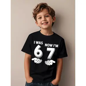 7 Year Old Birthday I was 6 Now I'm 7 67 Novelty Awesome Graphic Kid T-Shirt Cute Kid T Shirts Streetwear Tees Tops for Kid