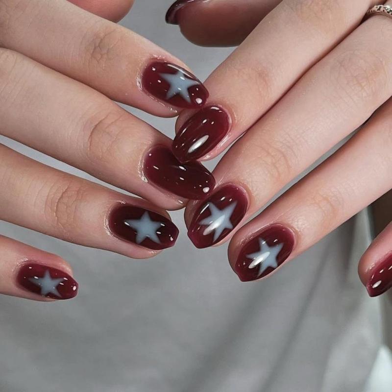 Handmade Y2K Grunge Press On Nails | Silver Cross, Star, French Tip | Medium Square For Emo Baddie Vibes