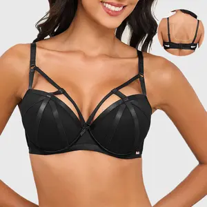 Soft Wearable push up bras for women  with Crisscross Straps Design for Comfortable 3/4 cup Bra Buttery Soft Deep V Everyday Tshirt Bra SpringStatements
