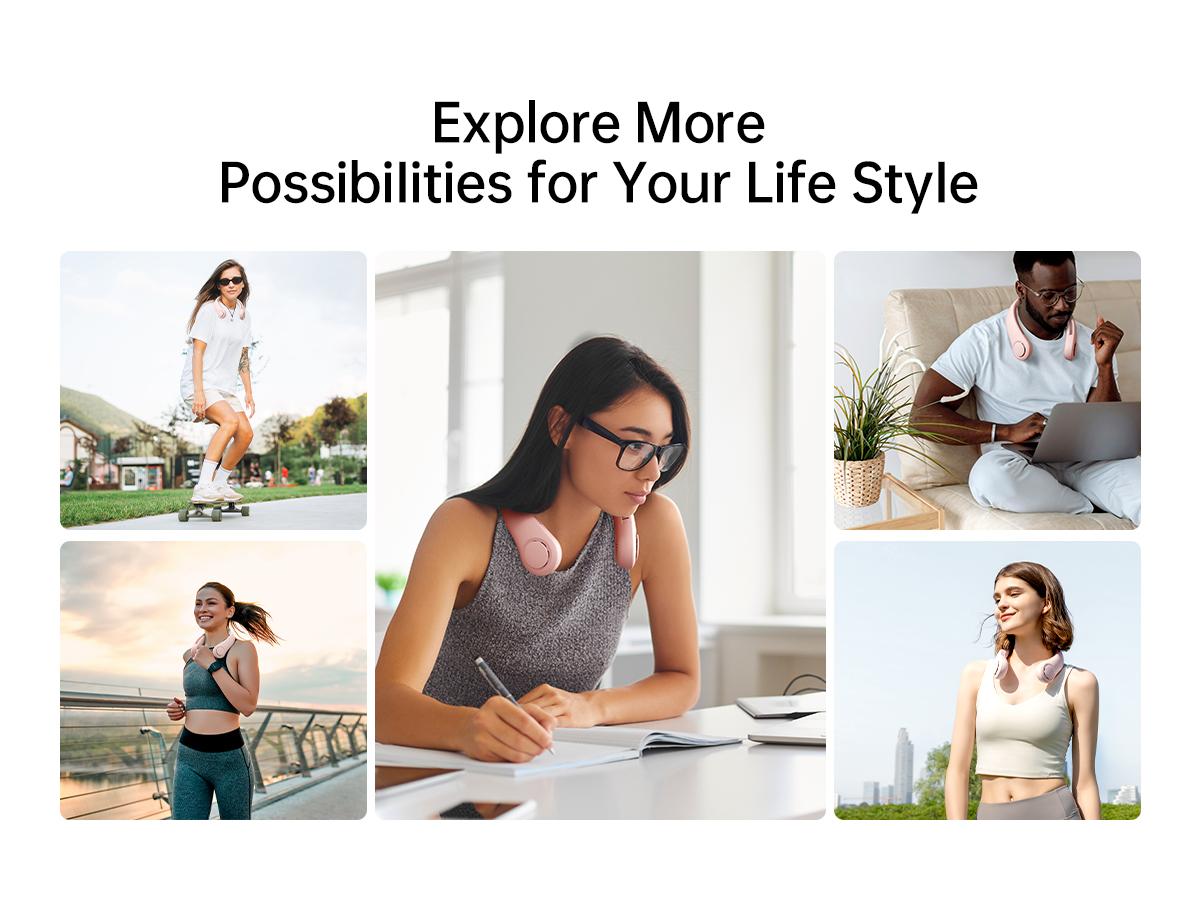 Jisulife Portable Neck fan Hands Free Bladeless Fan 4000mAh Battery Operated Wearable Personal Fan Rechargeable 3 Speeds Gifts for Women Men