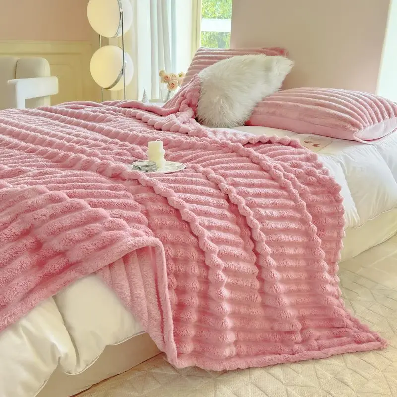 【backtoschool】ROSEKIND Fleece Throw Blanket, Super Soft Blanket, 3D Stripe Texture Fluffy Blanket,Anxiety Relief,Dupe,Throw Blanket for Couch, Sofa, Bed, Living Room, Home Decor, All Seasons, Decorative, Gift Idea