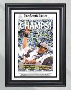 2014 Seattle Seahawks Super Bowl XLVIII 'CHAMPS!' Unframed Poster, LOB Legion of Boom Newspaper Print, Seattle Football History Wall Art, 43-8 Victory Commemorative Decor.