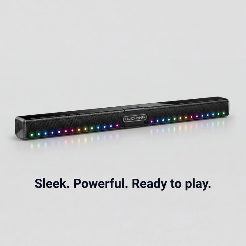 HUICHANG 10-Speaker RGB Soundbar – Wireless Bluetooth 5.3 Slim 34.6” Design,  Deep 9D Bass, TWS Stereo, Piano Black Finish, AUX/USB/Coaxial Inputs, Perfect for Home Theater, TV, Gaming & Party Smartphone Audio，Black Friday, gifts，New Year's Party
