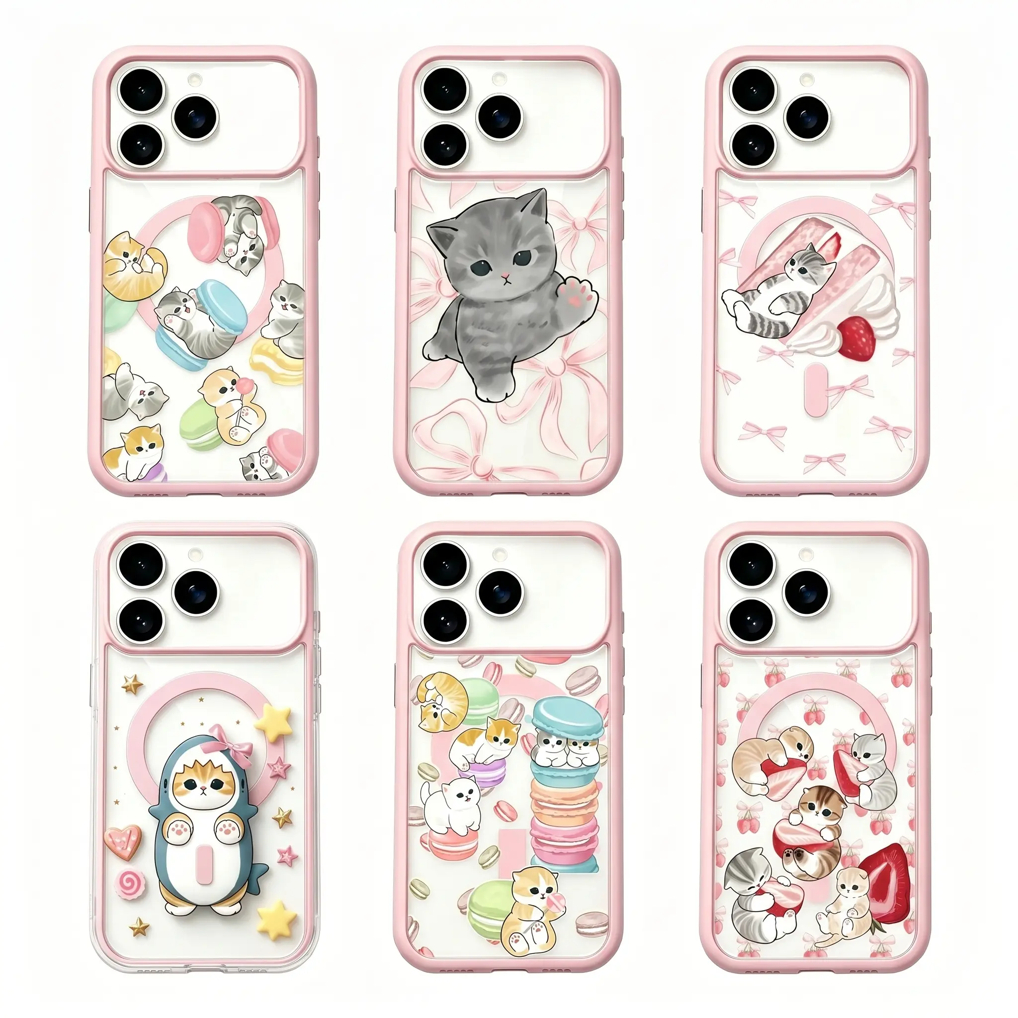 Magsafe Matte Hard PC Plastic Phone Case - Kawaii Mofusand Cat Sweet Dessert Bow Print, Coquette Aesthetic, Anti-Scratch, Shockproof Protective Cover for iPhone 11/12/13/14/15/16/17 Air/Pro Max, Cute Kitten Shell Gift for Girls, Mobile Phone Accessories