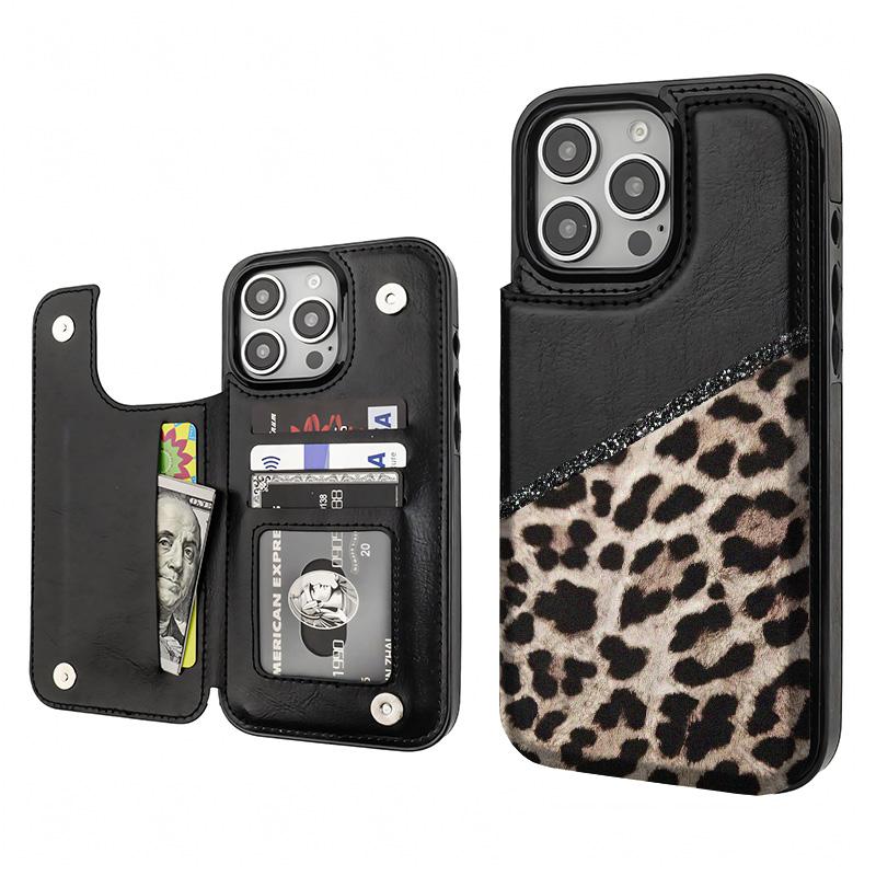 Stylish Leopard print Pattern Phone Cases Compatible For With iphone 17 16 15 14 13 12 PRO PLUS MAX AIR PU Black Brown Pink Durable Flip High quality Leather Credit Card Bag Holder Mother Gift Wallet Shockproof Anti-Drop Full Protection Shell Cover