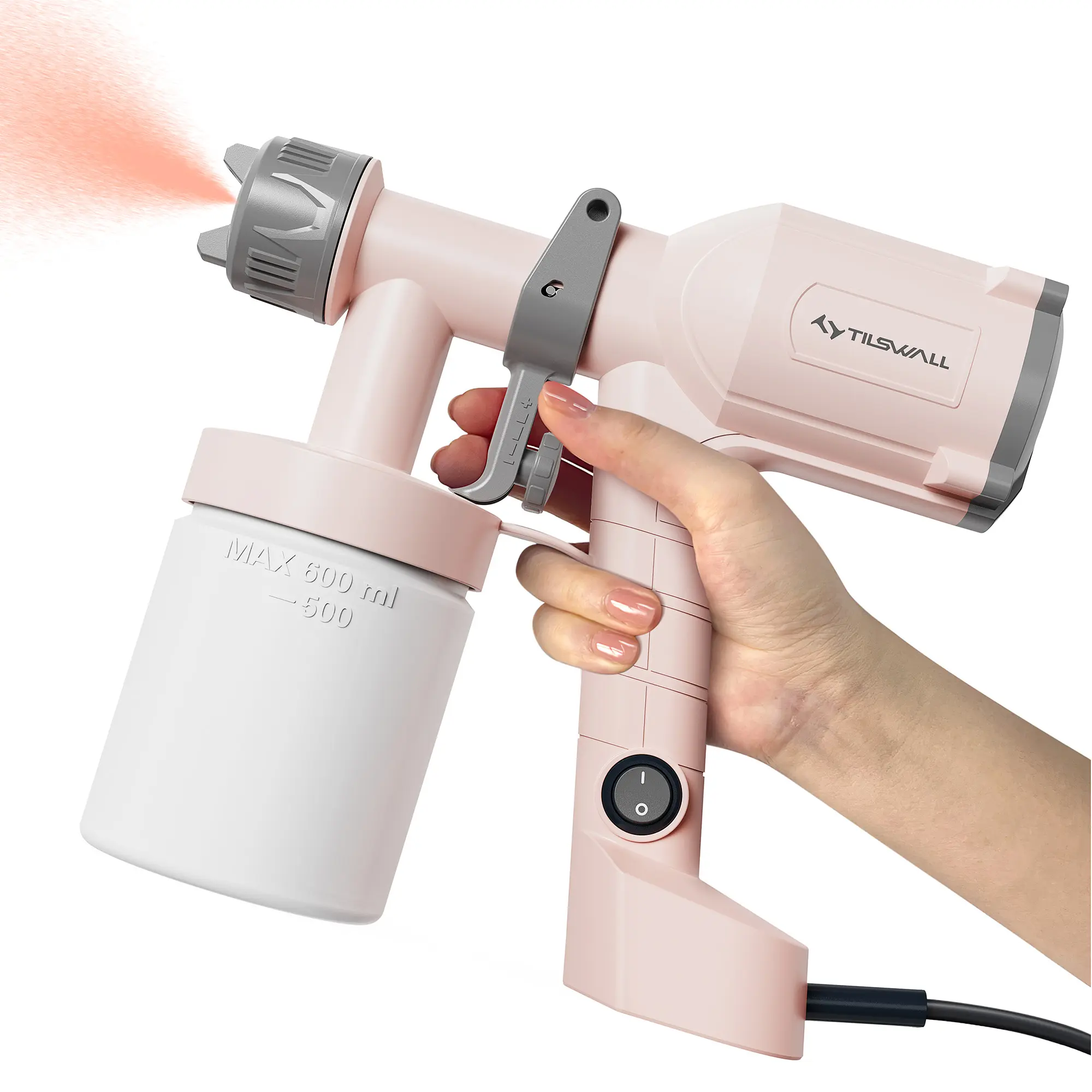 TILSWALL Pink Dreamer 400 Ultra-Light Paint Spray Gun – Cute Aesthetic Design with 500W Powerful Motor, 2 Nozzles & 3 Patterns, Easy Clean, for Furniture, Cabinets, Walls, DIY, Room Decor & Outdoor Fun