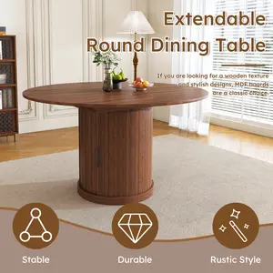 Space Saving Extendable Dining Table for 4-6, 59" Oval Kitchen Table with 2-Tier Storage Shelf, Expandable Pedestal Table for Small Spaces, Modern Farmhouse Dining Room Furniture, Walnut