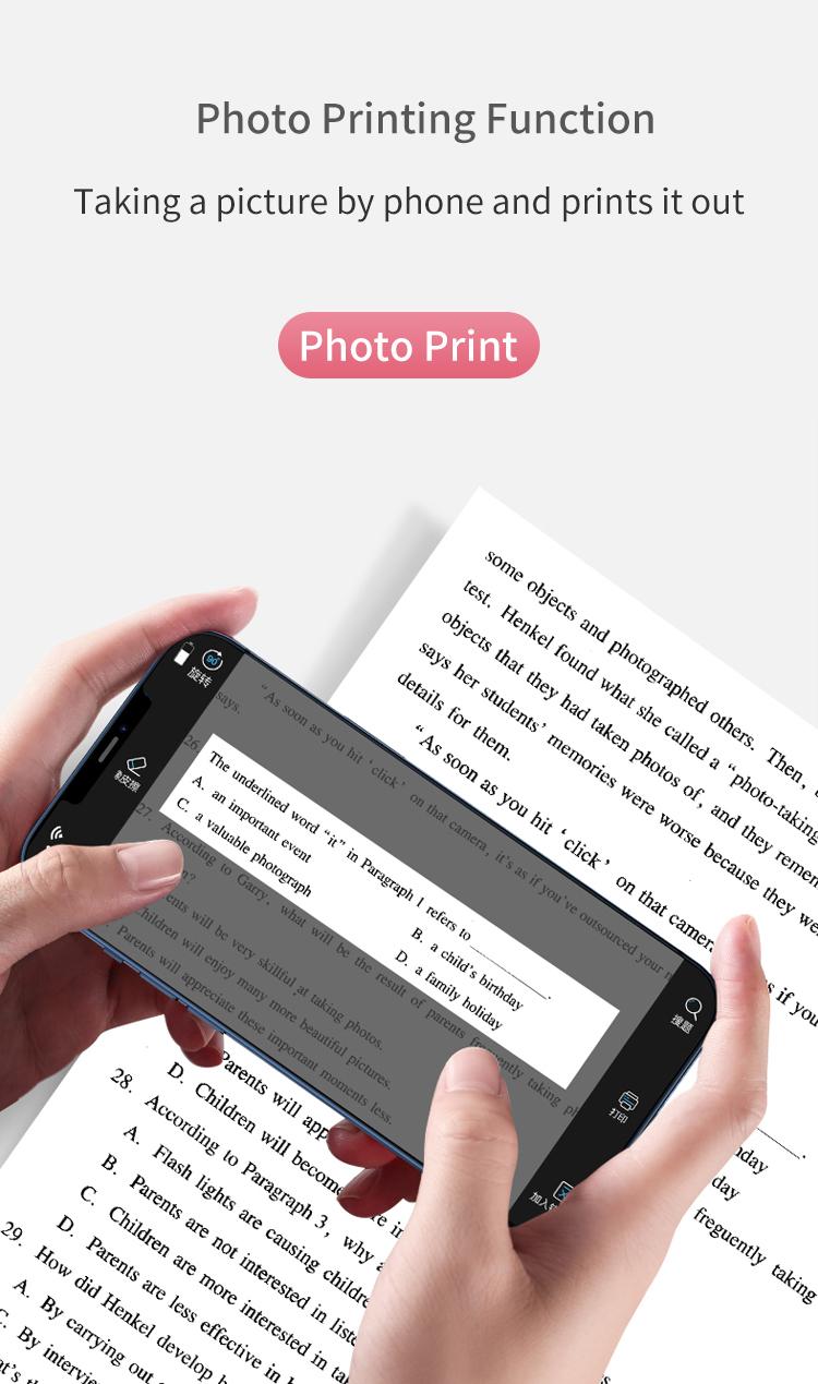 Mini Picture Printer, Portable Printer, Pocket Sticker, Receipt Printer, 203 DPI Resolution, Multifunctional Printer with 1000mAh Battery for Journal, Notes, Photo