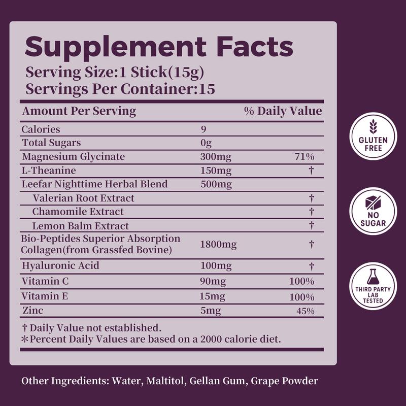 LeeFar Sleep & Beauty Collagen Jelly – 1800mg Bio-Peptides Collagen + Nighttime Blend | Magnesium Glycinate, L-Theanine, Hyaluronic Acid | Restful Sleep, Skin Elasticity & Hydration, Collagen Formation for Hair, Skin & Nails | Grape Flavor |15 Stick Packs LeeFar Sleep & Beauty Collagen Jelly – 1800mg Bio-Peptides Collagen + Nighttime Blend | Magnesium Glycinate, L-Theanine, Hyaluronic Acid | Restful Sleep, Skin Elasticity & Hydration, Collagen Formation for Hair, Skin & Nails | Grape Flavor |15 Stick Packs