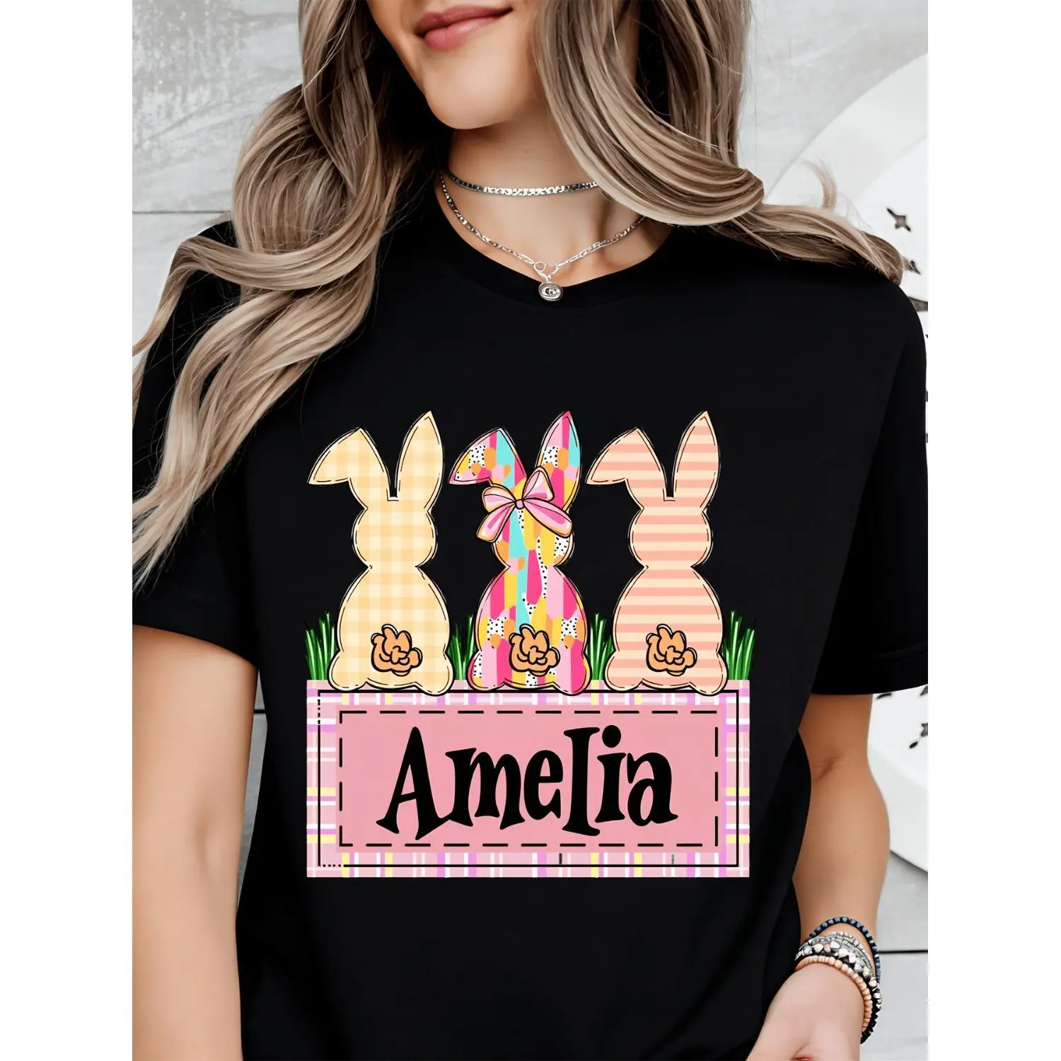 Easter Limited Edition: Women'S Personalized Name Bunny Tee, Vintage Spring Festival Shirt, Custom Easter Celebration Top