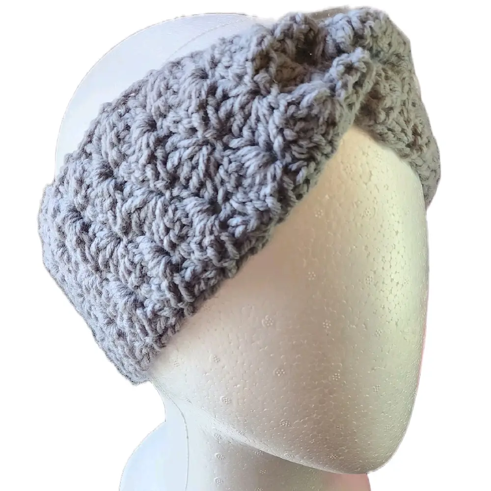 Cozy Crochet Headband - Soft Gray Cable Crochet Ear Warmer for Women and Girls