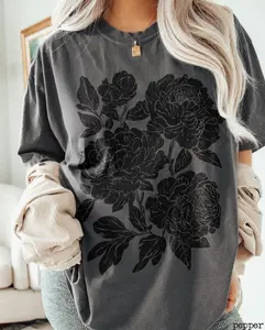 Comfort Colors Vintage Linocut Flower Shirt, Peonies and Ranunculus Botanical Tee, Aesthetic Block Print Floral T-shirt, Cottagecore Wildflower Top, Art Nouveau Graphic Shirt, Pre-shrunk Cotton Nature Lover Gift