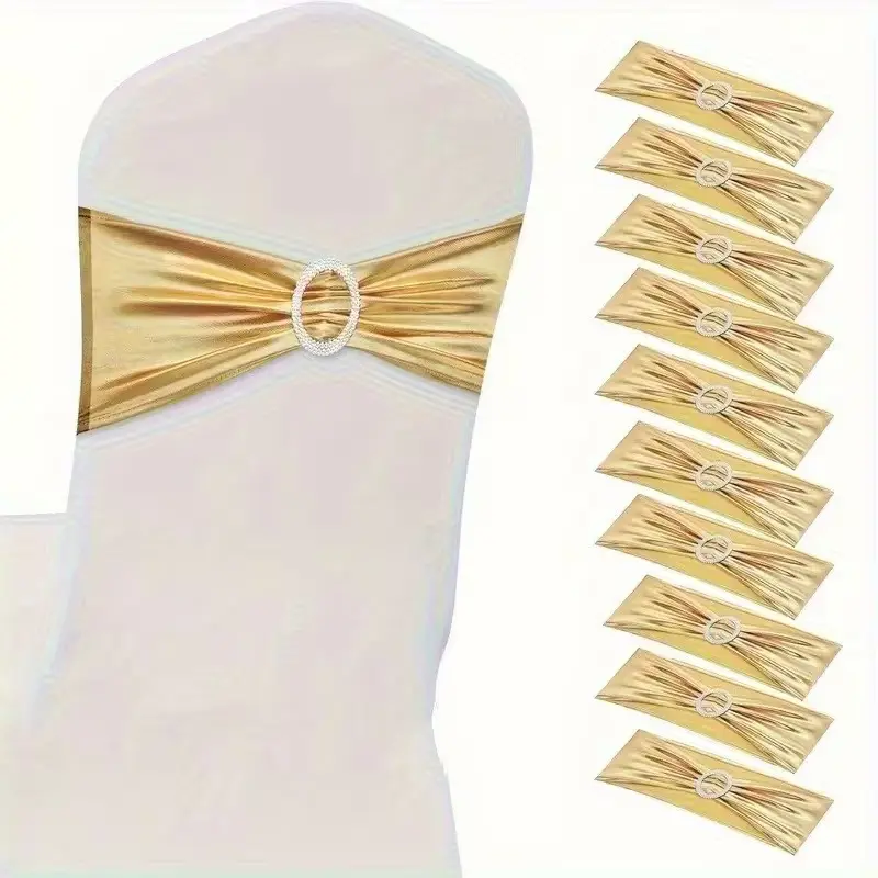 24pcs Elegant Satin Stretch Spandex Chair Cover Sashes with Shiny Plastic Buckle - Fit for Wedding, Banquet Chair Decoration, Reception & Party Event Ribbon, Stretch Chair Slipcovers, Dining Chair Cover