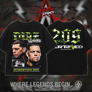 RingsideLegacy - Nate Diaz & Nick Diaz “Diaz Brothers 209 Certified” Premium MMA Fighter T-Shirt 100% Cotton T-Shirt, Stockton 209 Fight Night Shirt, UFC Fans Outfit, Combat Sports Graphic Tee, Gift For MMA Fans