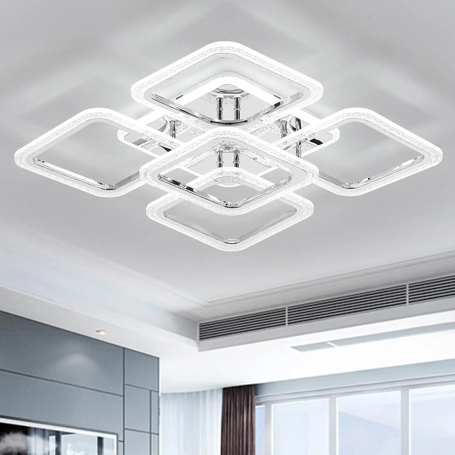 Modern LED Square Ceiling Light, Adjustable Dimmable Pendant Lamp, Remote Control, Nordic Design for Living Room, Bedroom Ceiling Fixture, LED Ceiling Lights, Dimming Lighting, LED Chandelier, Decorative Lights, Home Ceiling Lighting