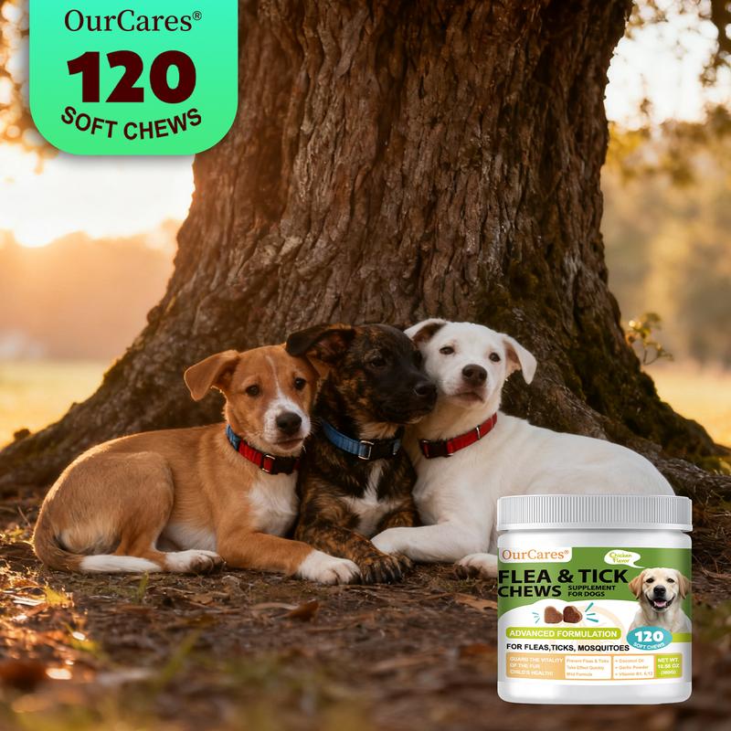 OurCares Flea & Tick Chews for Dogs - Advanced Formula Chewable Tablets with Chicken Flavor - 120 Soft Chews for Flea Prevention & Tick Protection
