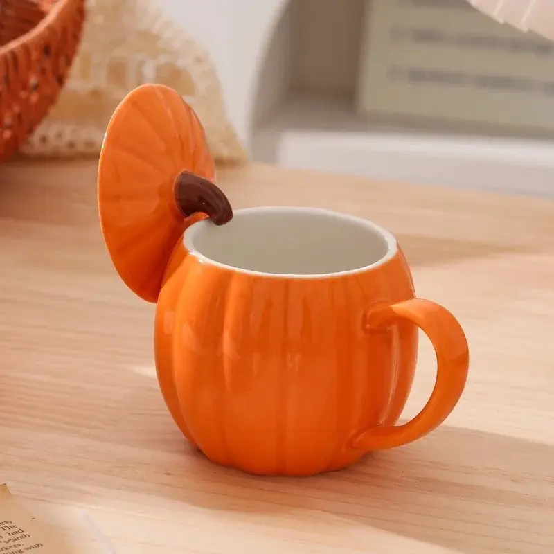 Breakfast Cup Orange Halloween Pumpkin Mug Dustproof 320ml Coffee Cup Decorative Creative Ceramic Tea Cup for Office Use