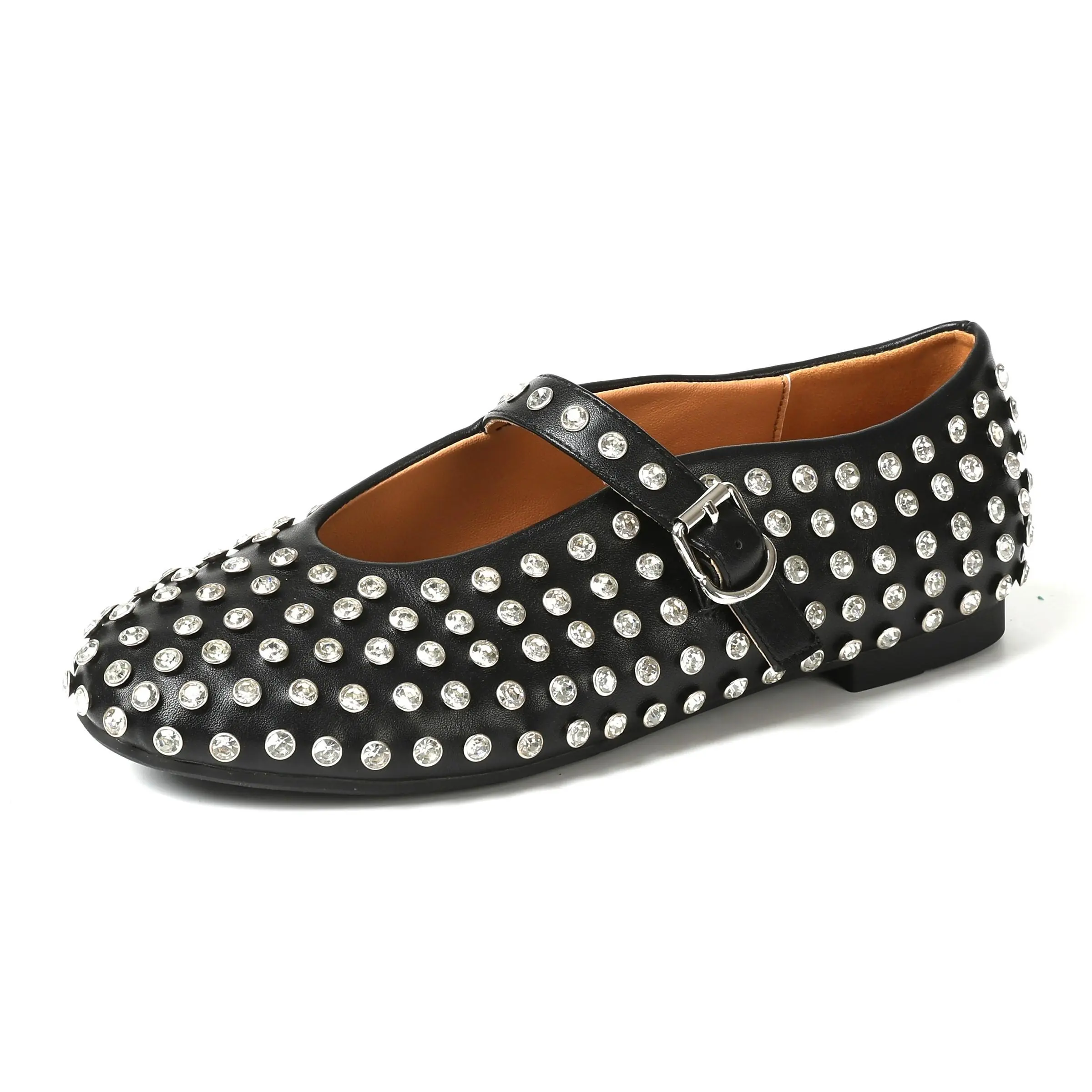 CYNLLIO Rhinestone Ballet Flats for Women Sparkly Crystals Ballerina Shoes Womens Buckle Strap Mary Jane Wedge Heel Comfort Casual Low Heels Shoes Deals For You Days