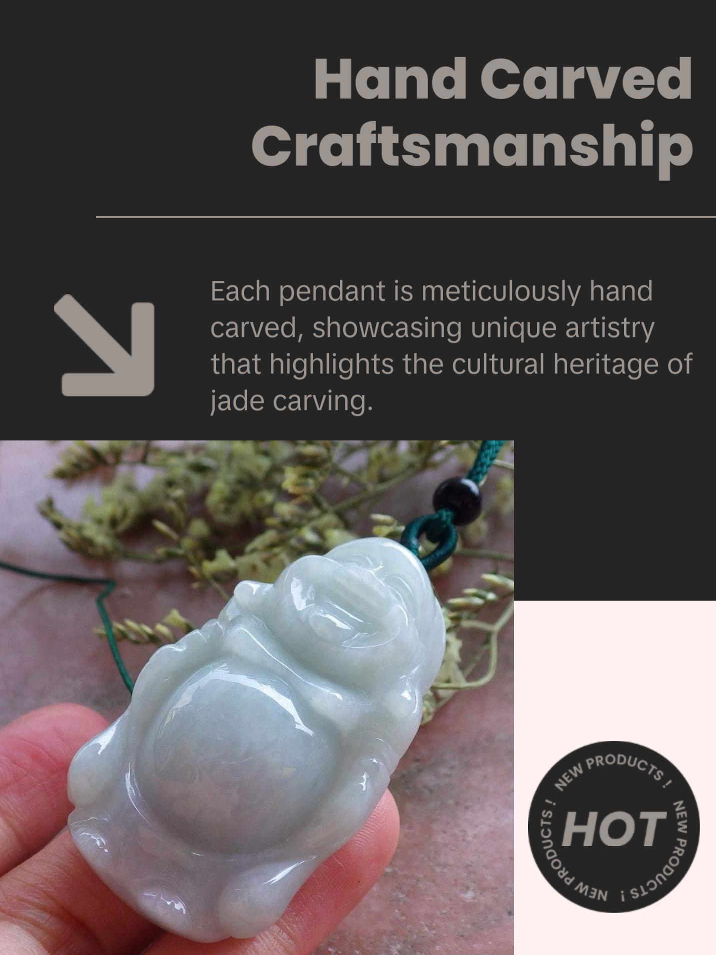 Certified Hand Carved Green Natural Myanmar Burma A Jade Jadeite Buddha God Lucky Amulet Pendant Necklace
