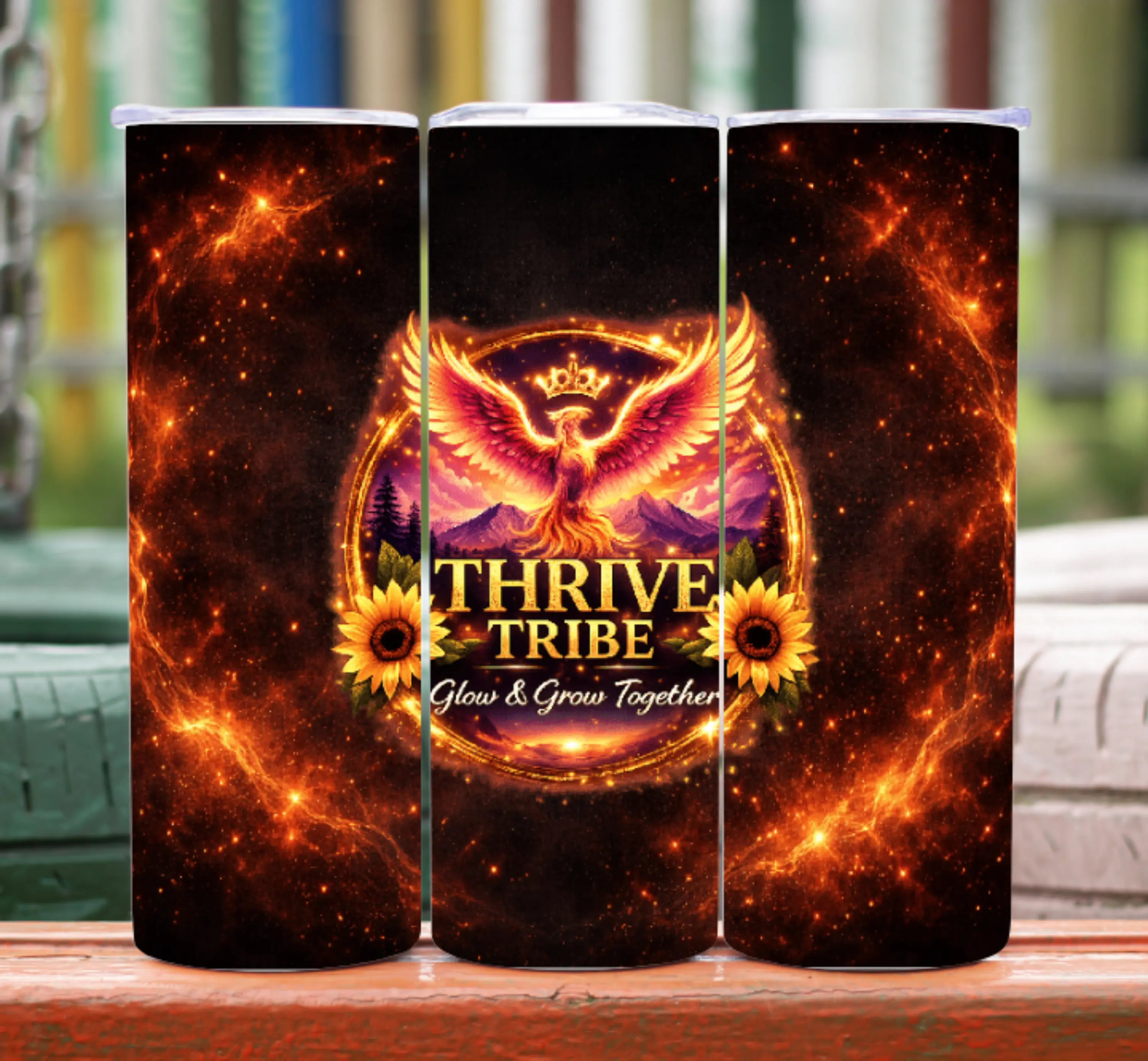 Motivational Phoenix Stainless Steel Water Bottle - 20oz/30oz Insulated Flask with Lid, Drink Tumbler for Thrive Tribe Live Community Support